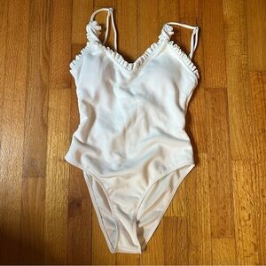 Zaful One Piece Swimsuit Womens size 4 White Textured Open Back Thin Strap(T)